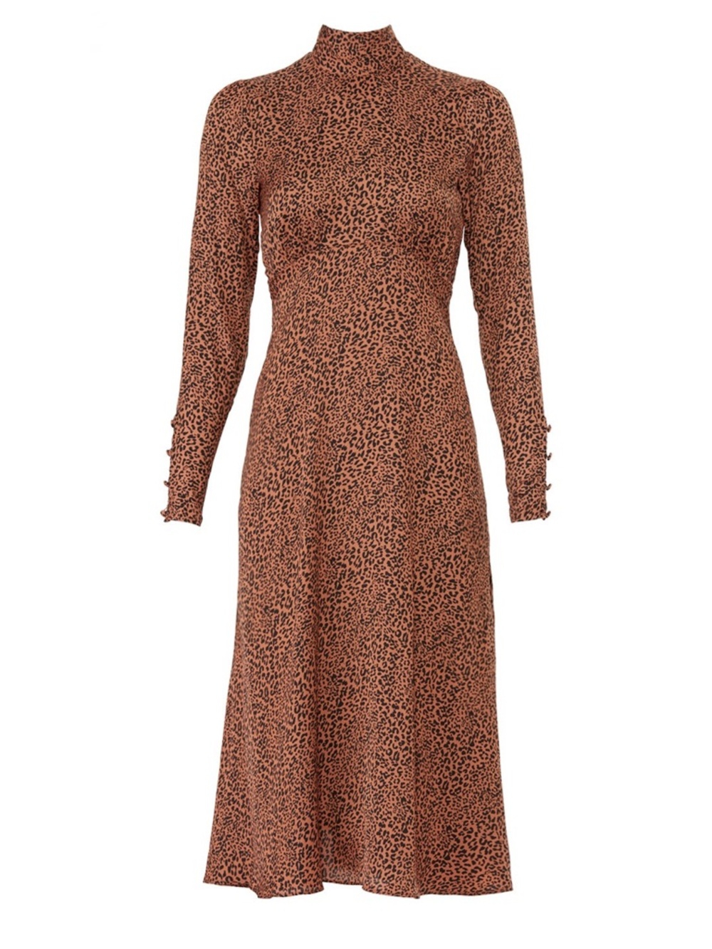 Free People Leopard Long-Sleeve Satin Dress - Cocoa loveless high neck